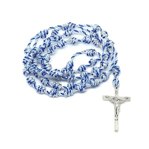 Twine Knotted Rosary Blue White