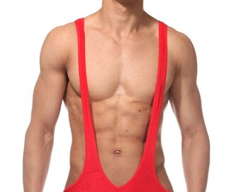 Men’s Red Wrestling Singlet Sexy Bodysuit