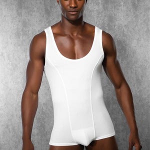 Men's Slimming Bodysuit | White Tummy Control Compression Vest
