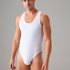 Mens cotton bodysuit breathable comfort base layer front view⁠