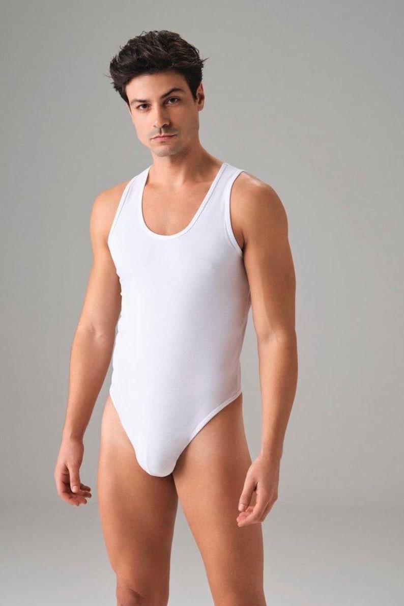 Mens cotton bodysuit breathable comfort base layer front view⁠