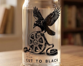 Raven Vintage Engraving Glass Can | Gothic Dark Academia Drinkware (16 oz)