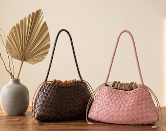 18 kleuren retro handgeweven leren schoudertas, zacht geweven hobo-draagtas, mandhandtas, cadeau voor haar, moeder/vrouw, Valentijn, zomercadeau