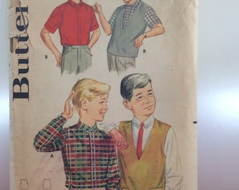 1960s Vintage Butterick Boys Shirt Vest Sewing Pattern 2900  Size 10