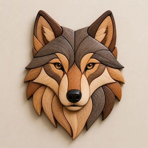 Plantilla PDF para marquetería de lobo / Diseño de incrustaciones en madera / Plantilla para decoración de paredes (Descarga digital)