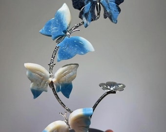 Healing Crystal Butterfly Tree, Gemstone Art (8 Inch Metal Base)