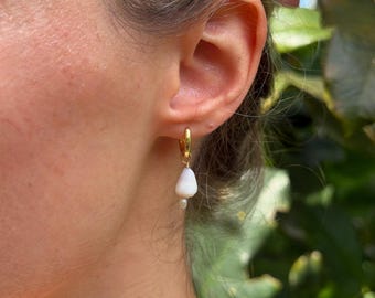 Pendientes de concha cónica y perlas de Hawái