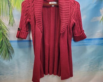 Vintage Cardigan by Decree Maroon Red Sweater Size Small