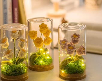 Crocheted Lily of the Valley Dome – Handmade Fairy Light Night Lamp, Eternal Flower Decor– Eternal Flower Lamp for Bedroom, Gift for Her