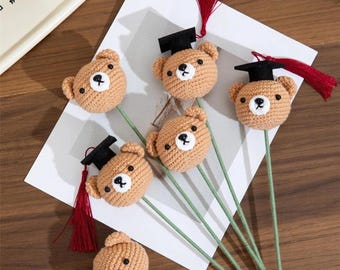 Graduation Bear Bouquet – Crochet Teddy Bears with Caps, Handmade Gift for Her, Best Friend, Teacher, or Graduate