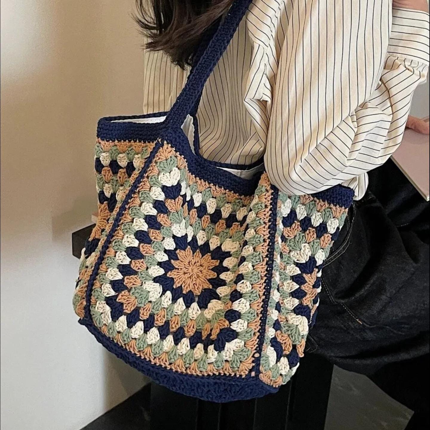 ネイビーのかぎ針編みバッグ - Etsy 日本