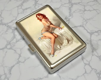 Pin Up Woman Cigarette Case Wallet Business Card Holder