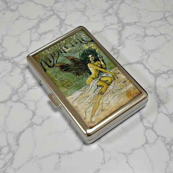 Absinthe Green Fairy Vintage Alcohol Pin Up Cigarette Case Wallet Business Card Holder