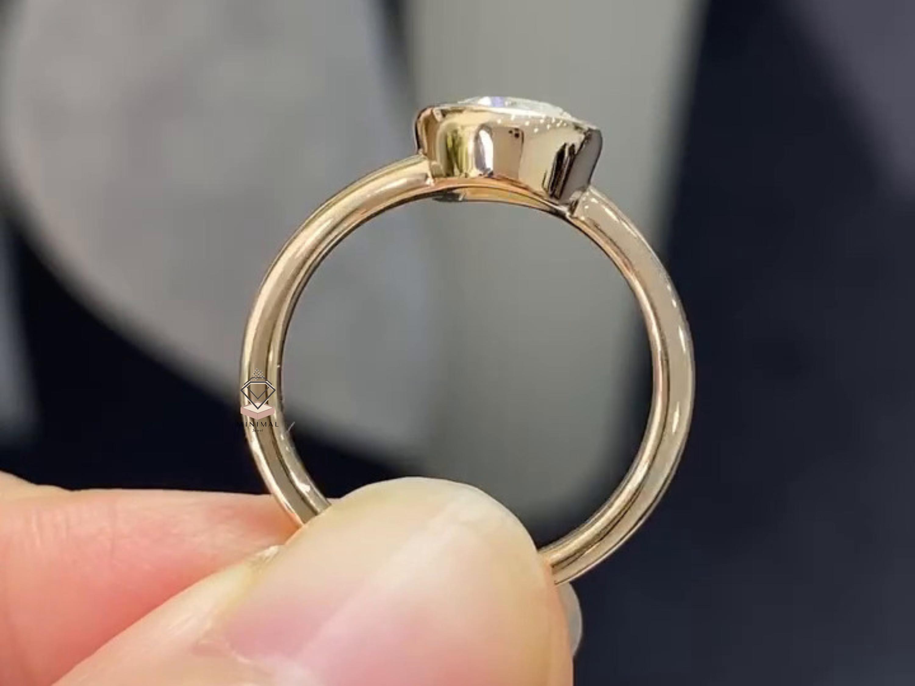 Pear Solitaire Diamond Engagement Ring, Bezel Set Pear Cut, Yellow Gold ...