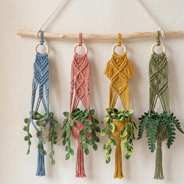 Crochet Plant Hanger Pattern Set, Boho Macrame Style Hanging Planter (PDF Pattern)