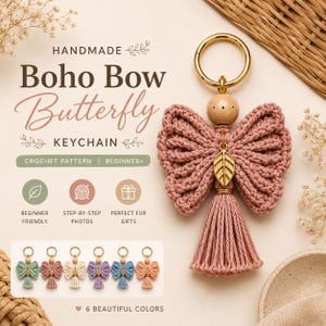 Boho Bow Butterfly Crochet Keychain Pattern | Beginner Loop Stitch Bag Charm (Digital Download)