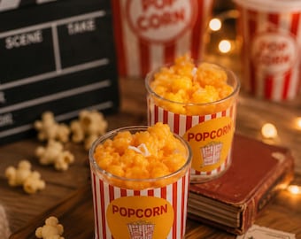 Vela de palomitas de maíz hecha a mano, pegatina personalizada para la mecha, vela con forma de comida falsa, vela para noche de cine, vela con aroma a pastel de calabaza, decoración kawaii de comida