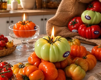Vela de tomate hecha a mano, pegatina personalizada para la mecha, vela vegetal realista, decoración fresca de jardín para la cocina, vela de cera de soja, regalo para amantes de la gastronomía