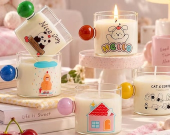 Cute Door Knob Scented Candle, Personalized Wick Sticker, Handmade Soy Wax Candle, Kawaii Animal Candle, Aesthetic Home Decor