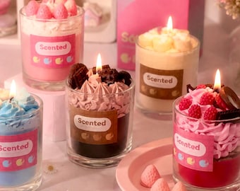 Whipped Cream Candle, Personalized Wick Sticker, Dessert Cup Candle, Fake Food Candle, Handmade Soy Wax Candle, Aesthetic Room Decor