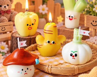 Handmade Cute Vegetable Scented Candle, Personalized Wick Sticker, Kawaii Food Candle, Soy Wax Candle, Funny Kitchen Decor, Unique Gift