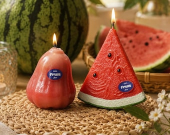 Handmade Realistic Watermelon Candle, Personalized Wick Sticker, Red Watermelon Candle, Yellow Watermelon Candle, Fake Fruit Candle