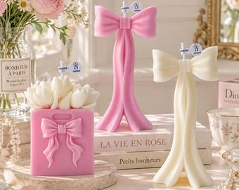 Coquette Bow Candle, Personalized Wick Sticker, Tulip Bouquet Candle, Coquette Candle, Pink Bow Candle, White Bow Candle, Floral Candle
