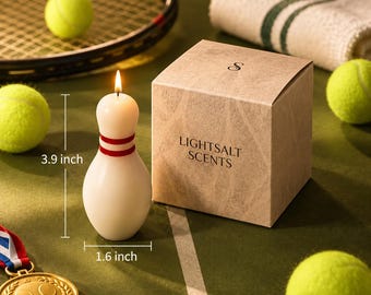 Vela realista hecha a mano con forma de bolo, pegatina personalizada en la mecha, regalo para amantes del deporte, regalo para equipos de bolos, vela única, decoración deportiva hecha a mano.