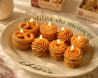 Caja de regalo para vela con forma de galleta, pegatina personalizada para la mecha, juego de velas de cera de soja hechas a mano con forma de galleta, vela de postre, vela con forma de galleta, decoración de comida adorable