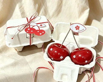 Vela de cereza artesanal, pegatina personalizada para la mecha, vela frutal hecha a mano, vela de cereza realista, bonita decoración para el hogar, decoración estética
