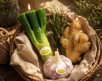Juego de velas vegetales hechas a mano, pegatina personalizada para la mecha, velas vegetales realistas, colección de velas de cera de soja con forma de alimento, decoración de cocina