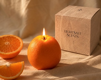 Vela naranja hecha a mano, pegatina personalizada en la mecha, vela con diseño de fruta realista, mensaje personalizado en la mecha, bonita decoración de cocina, regalo para amantes de la gastronomía.