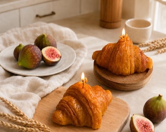 Vela con forma de croissant hecha a mano, pegatina personalizada para la mecha, decoración de panadería falsa, vela de cera de soja hecha a mano, vela con aroma a mantequilla, decoración para cafetería.