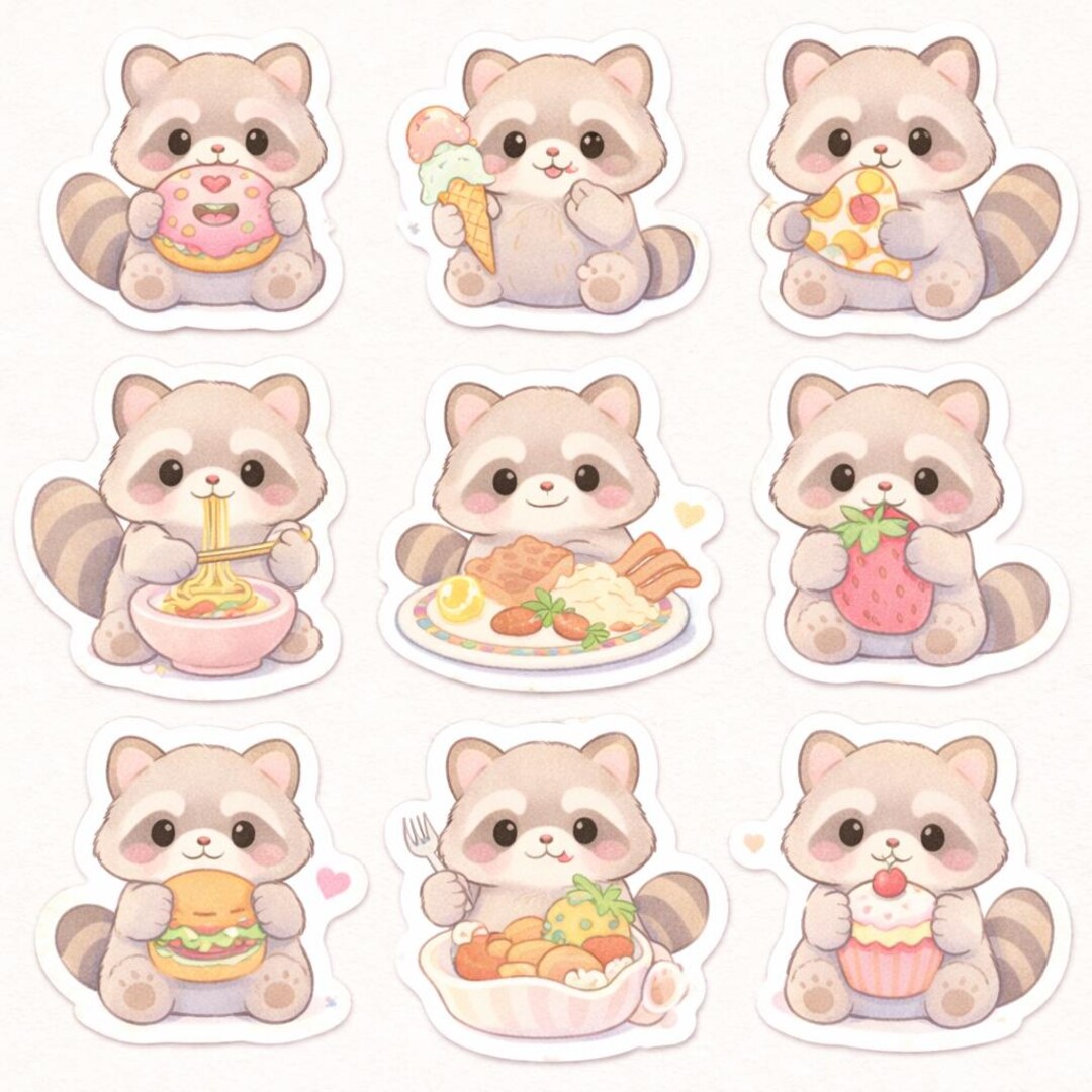 Cute Adorable Racoon Sticker Cute Racoon Sticker Pack - Etsy