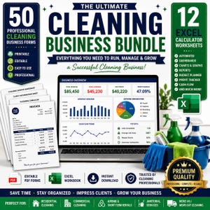 Paket für Reinigungsunternehmen: 50 Formulare, 12 Excel-Vorlagen (Digitaler Download)