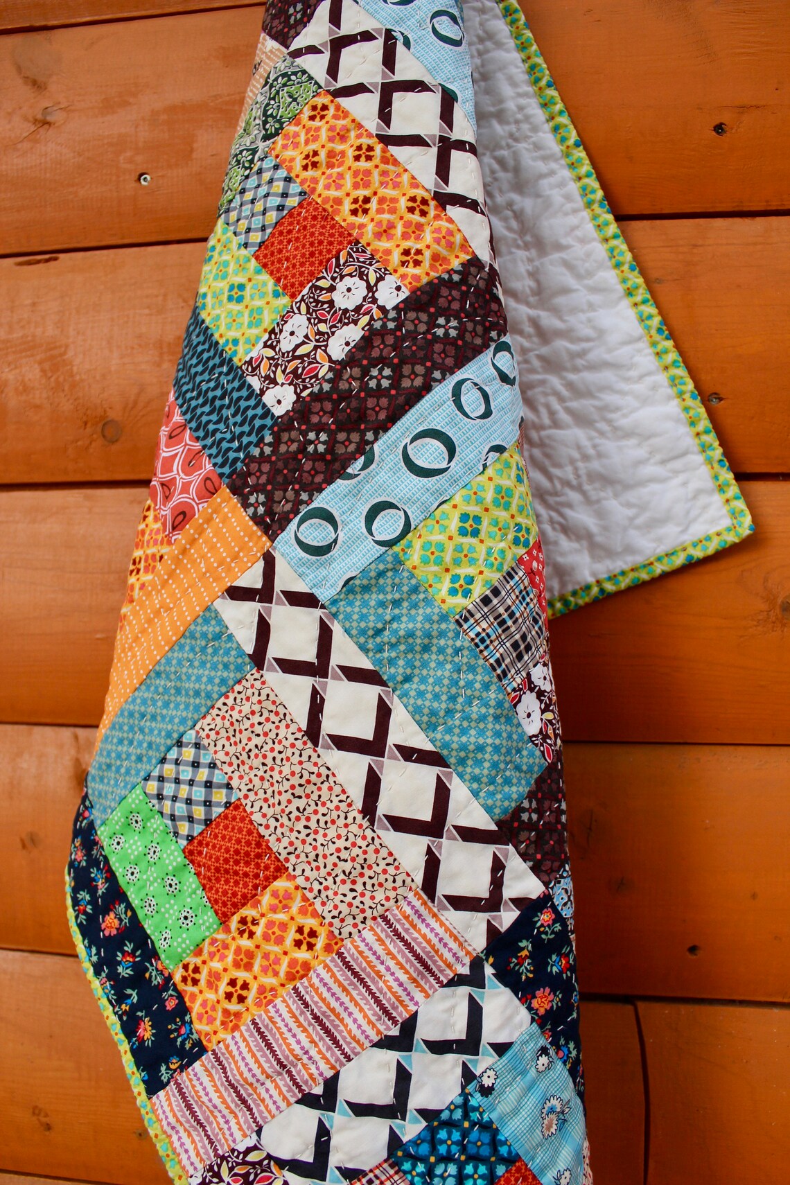 Handmade Patchwork Hand Quilted Baby Quilt, Log Cabin Etsy