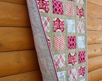 Handmade Baby Quilt in Pink Modern Meadow