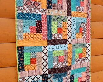 Handmade Patchwork Hand Quilted Baby Quilt, Log Cabin