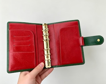 Full Grain Leather Binder A6 6-Ring Refillable Planner Travelers Journal Sketchbook with Customizable Engraving Christmas Journal