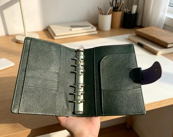Full Grain Leather Binder A6 6-Ring Refillable Planner in Purple and Olive Green Travelers Journal Sketchbook with Customizable Engraving