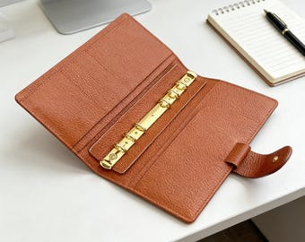 Full Grain Leather Planner A6 Personal 6 Ring Refillable Binder Brown Travelers Journal Sketchbook with Custom Engraving