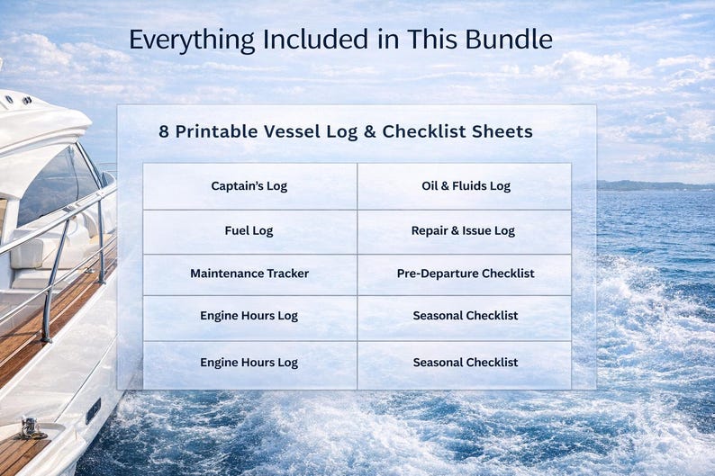 Boat Logbook Printable Bundle, Vessel Maintenance Checklist (instant ...