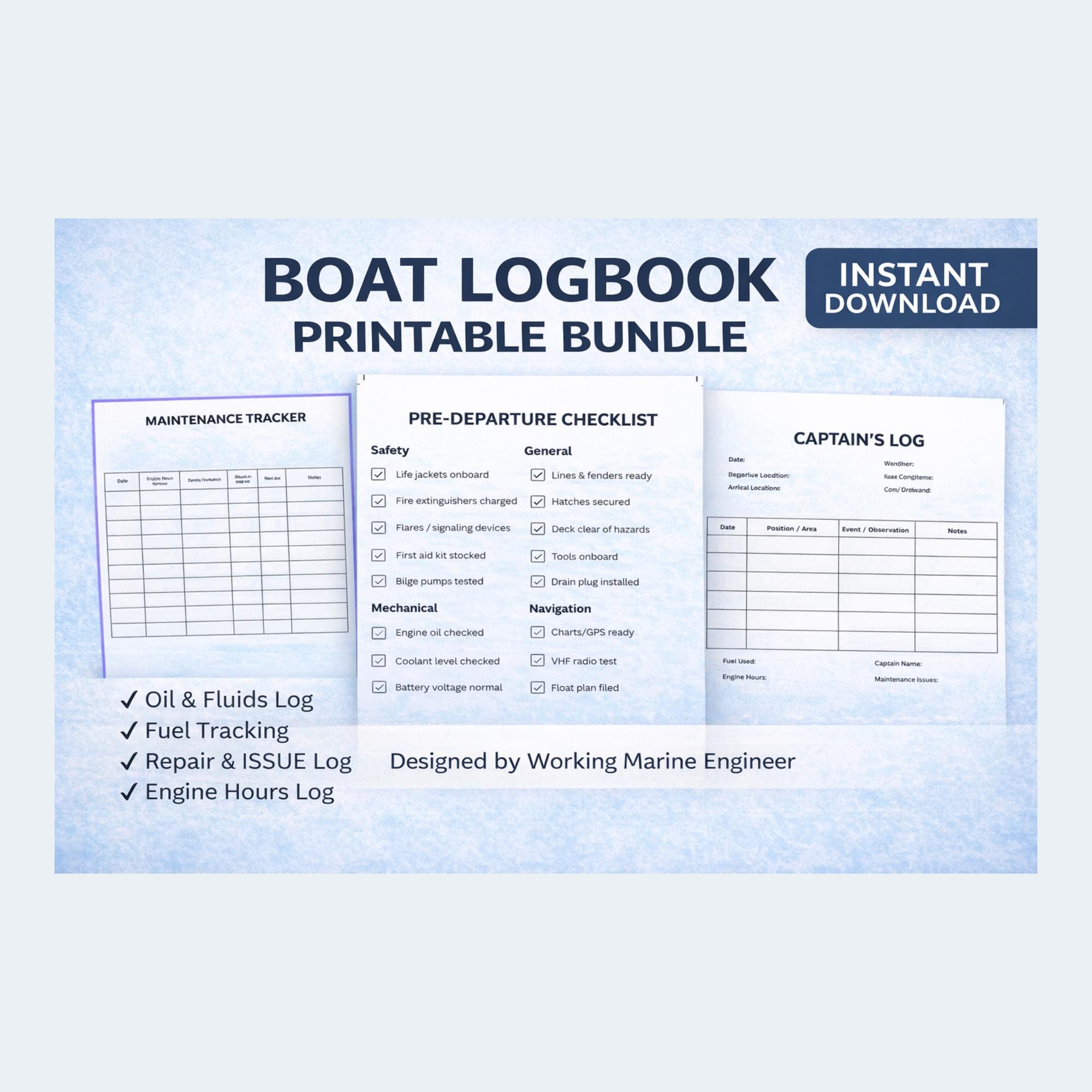 Boat Rough Log Example Boat Logbook Printable Bundle, Vessel Maintenance Checklist (instant ...
