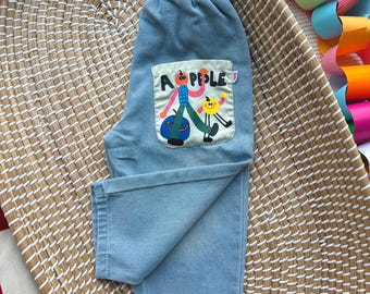 Light Blue Denim Toddler Pants | Playful Patch, Elastic Waist, Vintage Style Jeans