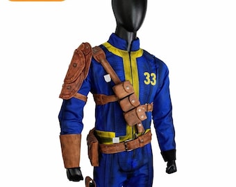Fantasia de Cosplay do Vault 33 de Fallout | Roupa Gamer com Cinto de Couro
