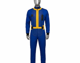 Macacão de Morador do Refúgio 101 de Fallout | Traje Cosplay Azul e Amarelo do Refúgio
