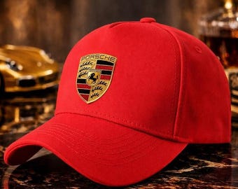Luxury Porsche Red Embroidered Baseball Cap Adjustable Unisex Motorsport Hat