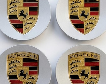 Set of 4 Porsche Wheel Center Caps 76mm – Silver OEM Style |Replacement Rim Hubs