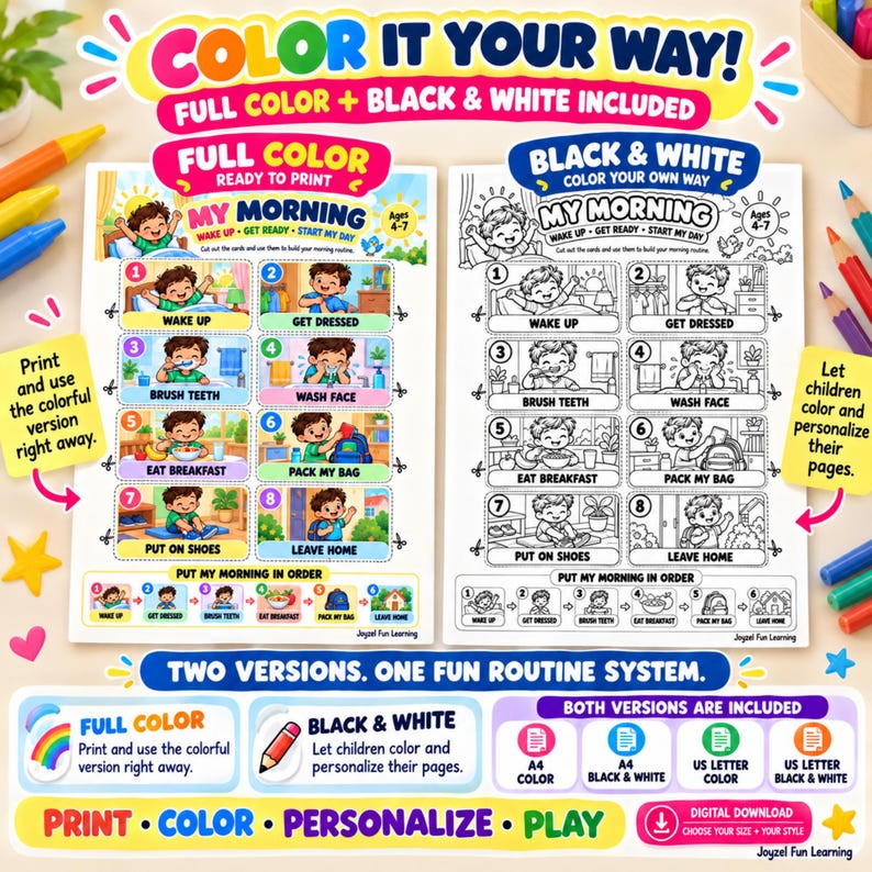 Buy Kids Routine Printable | Interactive Routine Chart & Clock | Paper ...