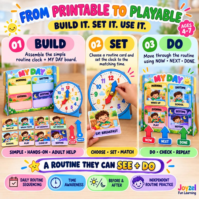 Buy Kids Routine Printable | Interactive Routine Chart & Clock | Paper ...